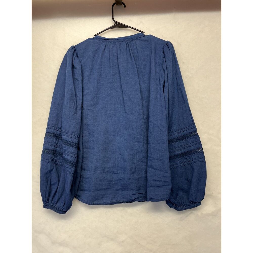 NWOT Gap Lace-Trim Pintuck Top navy lace flowy blouse 100% cotton medium doen - Picture 7 of 7